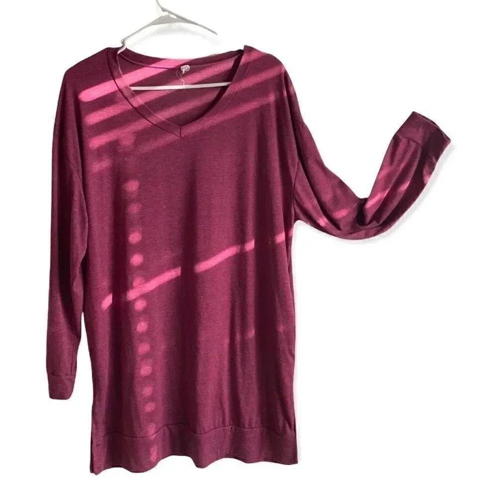 ZZER burgundy vneck long sleeve sweater